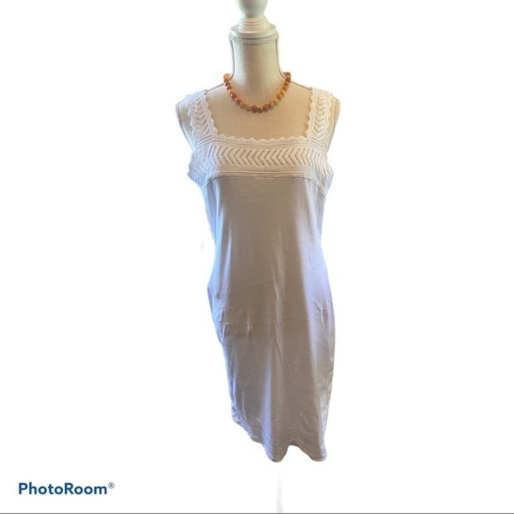 Lauren Ralph Lauren white tank mini dress w crochet‎ lace top Cotten sz large